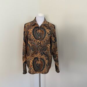 Jones New York Country Silk Paisley Blouse in Teal and Brown